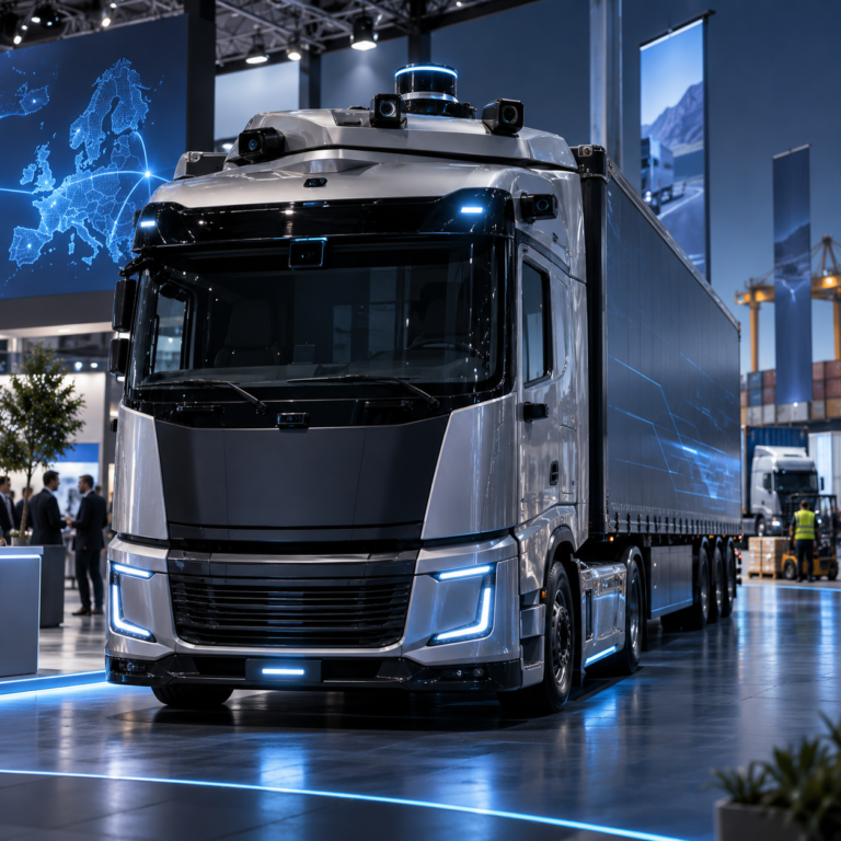 AI-generated editorial illustration of a Level 4 autonomous electric heavy-duty truck representing Pony.ai’s new Gen-4 Robotruck.