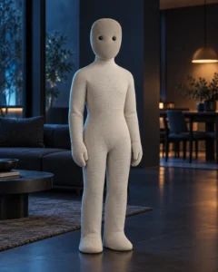 1X NEO home humanoid robot — RoviVox editorial illustration