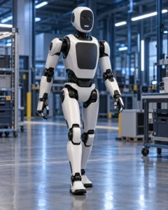 Illustration of Apptronik Apollo 2 humanoid robot in an industrial warehouse